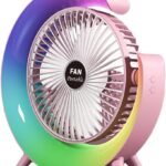 مروحة مكتبيةعصريه ملونة قابلة لإعادة الشحن بمنفذ USB-C، عالية الجودة، قابلة للتعديل بذكاء، هادئة